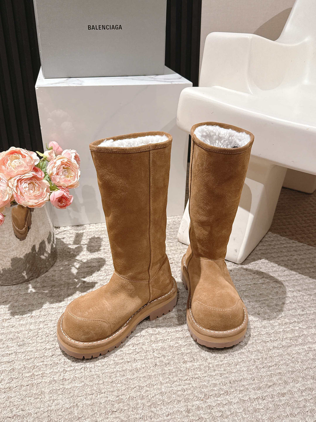 Balenciaga 25s snow boots brown suede wool 467187